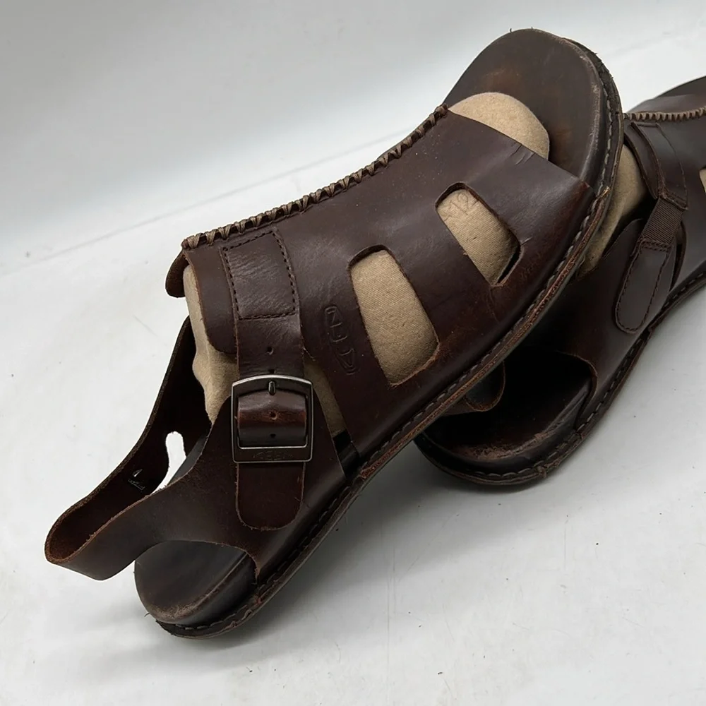 KEEN Alman Dark Brown Leather Buckle Strap Sandals 1010315 Mens 11.5 - Picture 6 of 9